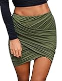 Allegrace Women Sexy Wrap Runched Stretch Draped Short Mini Pleated Skirts Army Green S