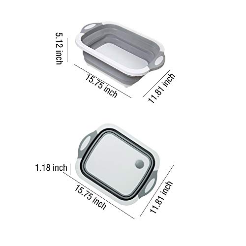 Ahyuan Collapsible Drying Dish Storage Rack Chopping Board Portable Dish Pan Rack Washing Basin Foldable Strainer Wash and Drain Dish Tub Drainer Basket over the Sink Dish Drainer for RV, Camp, Marine