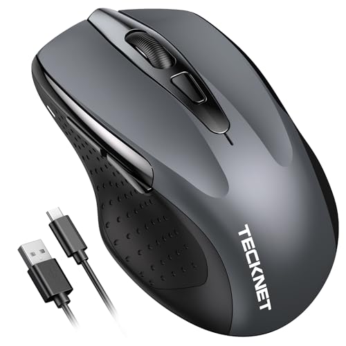 TECKNET Bluetooth Mouse, Wireless Mouse Bluetooth Rechargeable (Tri-Mode: BT 5.0/3.0+2.4G), 4800DPI Adjustable, Silent Ergonomic Wireless Mouse for Laptop PC Computer, Windows Mac OS,6 Buttons, Gray