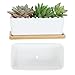 CINOTON Succulent Plant Pots Indoor, 6.69 inch Ceramic Planter Set, Square Flower Pot with Bamboo Tray for Cactus Decor Bedroom Garden Decorations