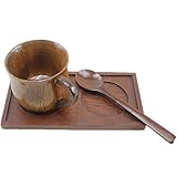 Natural Wooden Tea Coffee Cup Set with Saucer and Spoon (2)