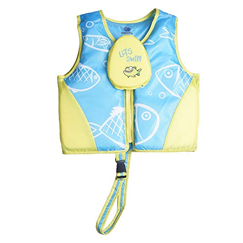 Megartico Swim Float Vest Kids Childrens Swimming Jacket Buoyant Aid with Zipper Cover (Blue/Yellow Bubble Fish, Medium)