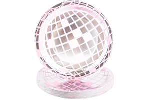 Abvsdu 25 Pcs Disco Plates, Silver Disposable Disco Ball Paper Dinner Plates Disco Paper Plates 70s Disco Party Supplies Bachelorette Plates Decorations for Birthday Reunion Party Pink 7"