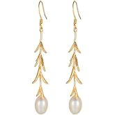 JaruJaru Handmade Freshwater Cultured Pearl Drop Earrings, Real Natural Pearls, Long Dangle Earrings for Women, 18K Gold-Plated, White/Pink Pearl, Unique Jewellery Gift for Her
