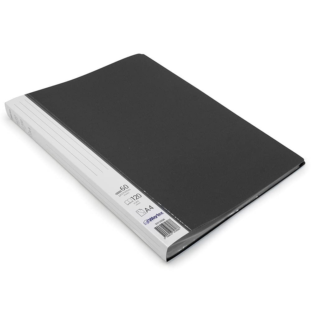 Waytex 931335N Document Protector A4 120 Pockets Premium Polypropylene Opaque Identifiable – 60 Transparent Pockets – Black