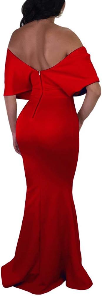 GOBLES Women Sexy V Neck Off The Shoulder Evening Gown Fishtail Maxi Dress at  Women’s Clothing store