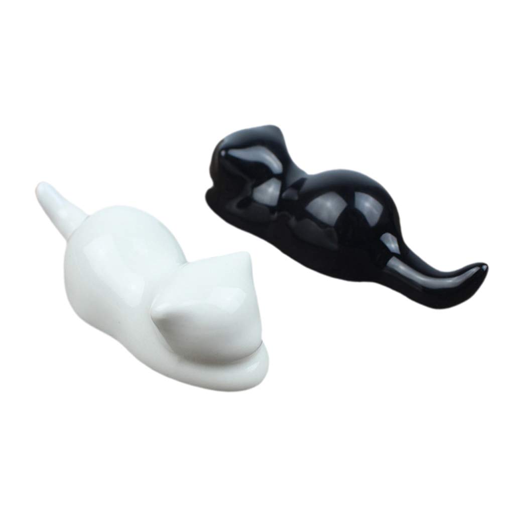 NUOBESTY 2Pcs Ceramic Calligraphy Brush Rest Cat Chopsticks Rest for Home School