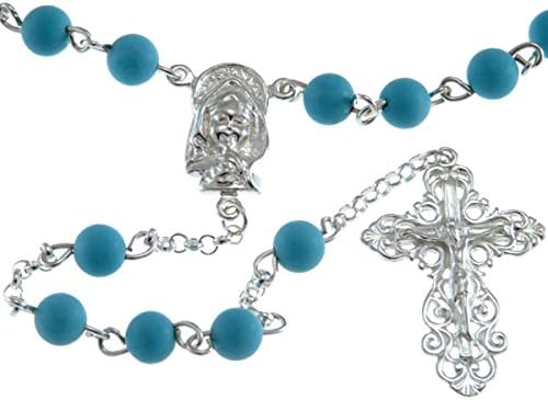 Turquoise and Sterling Silver Rosary Beads with Ornate Crucifix