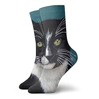 WEEDKEYCAT Black and White Cat Adult Short Socks Cotton Gym Socks for Mens Womens Yoga Hiking Cycling Running Soccer Sports