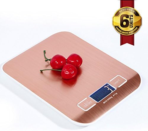 Digital Kitchen Scale,Multifunction Cooking Food Fruit Scale,Electronic Weight Medical Scale with LCD Display,Stainless Steel Surface,Tare Function of High Accuracy 0.002lb/1g and Slim Design (Gold)