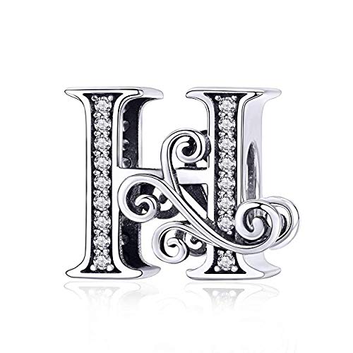 Genuine 925 Sterling Silver Initial A-Z Alphabet Bead 26 Letter Charms for Pandora Bracelet Jewellery (H)
