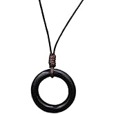 LARVOVUE Long Wooden Pendant Necklaces for Women Black Boho Handmade Necklace for Sweater