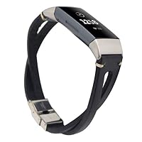 certainPL Compatible Fitbit Charge 3 Band, Genuine Leather Bracelet Replacement Band for Fitbit Charge 3 (Black)