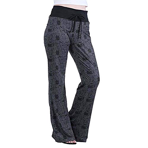 Todaies Womens Wide Leg Lounge Pants,Comfy Stretch Floral Print Drawstring Palazzo Pants (Black 5, S)