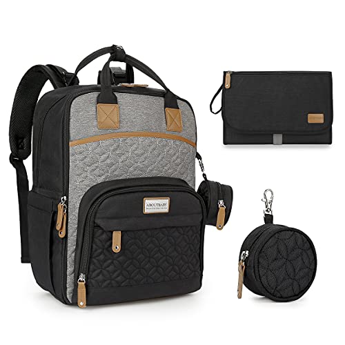 MOMIGO Baby Diaper Backpack - Large Capacity Water-Resistant Nappy Bag with Stroller Straps & Pacifier Case, Unisex and Stylish Travel Backpack&Outdoor Bag (Black)