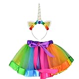 Sparkling Rainbow Tutu Skirt and Unicorn Headband Outfit for Girls 2T, 3T,4T,5T,6T,7T Birthday Party Costumes Set, Medium 2T-4T