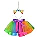 Sparkling Rainbow Tutu Skirt and Unicorn Headband Outfit for Girls 2T, 3T,4T,5T,6T,7T Birthday Party Costumes Set, Medium 2T-4T