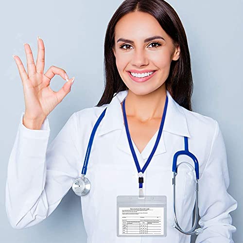 3 Pack CDC Immune Record Card Protective Cover 4 X 3 inches, Horizontal ID Badge Clip, with Waterproof Sealing Zipper and Lanyard