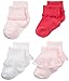 Nuby Baby Girl 4-Pack Ruffle Turn Cuff Socks, 6-12 Months, Pink