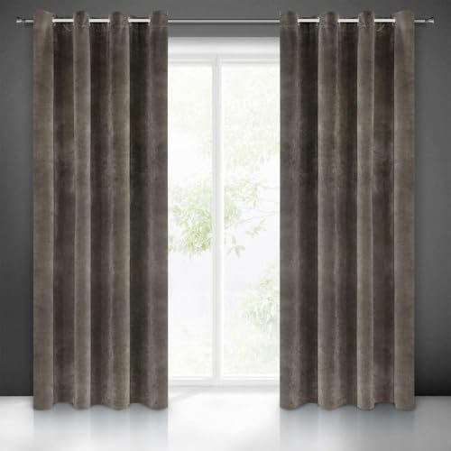 Eurofirany VILLA Soft Plain Opaque Velvet Curtain with Eyelets - 1 Unit, Fluffy Panel Drape Classic Glamour Elegant Living Room, Bedroom, 290 g/m2, W55 x L98, Graphite Grey