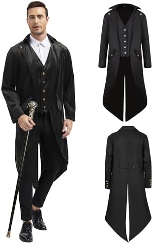 Chaqueta Gótica Steampunk Vintage Para Hombre | Traje De Corte Medieval Renacentista | Disfraz De Actuación Escénica | Negro 5XL
