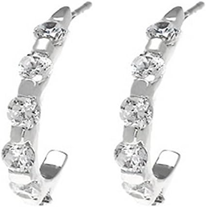 Earring for Women "Halft Circle Designed" - CZ Diamonds Cubic Zirconia Swiss - Body Alloys Plated White Gold No Hypoallergenic Fashion Intricately
