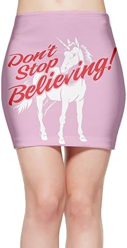 Porrytop Don't Stop Believing Unicorn Women's Fitted Mini Skirt Stretch Bodycon Pencil Skirt XL