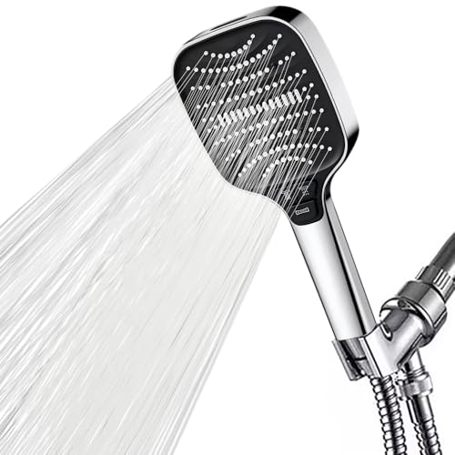 High Pressure 8-Mode Handheld Shower Head - Built in Power Wash for Clean, Hand Held Showerhead with 60 Inches Hose, Overhead Bracket, Anti-Clog Nozzle