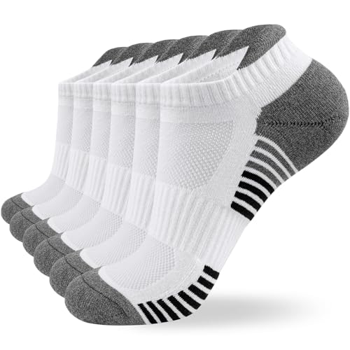 Coskefy 6 Paar Sneaker Socken Herren Damen Baumwolle Sportsocken Kurz Laufsocken Running Socken Knöchelsocken Schwarz Weiß Grau Atmungsaktiv