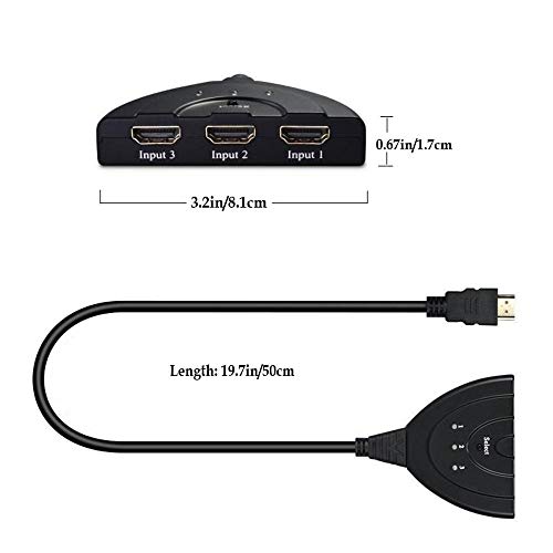 HDMI Switch 3 Port 4K HDMI Splitter Switch 3x1 Switch Splitter with Pigtail Cable Support Ultra HD 3D 1080P HDCP Splitter Hub for Apple TV 4K, Fire Stick, HDTV, PS4, Xbox, Game Consoles, PC and More