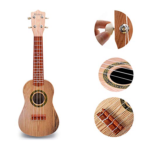YOLOPLUS+ 21 Inch Kids Ukulele Guitar Toy 4 Strings Mini Children Musical Instruments Educational Learning Toy for Toddler Beginner Keep Tone Anti-Impact Can Play With Picks and Strap Primary Tutorial - Thumbnail 3