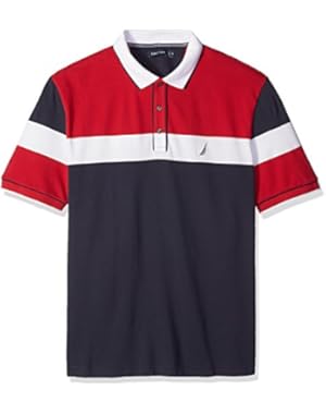 Men's Short Sleeve Color Block Polo Shirt, True Navy, X-Small