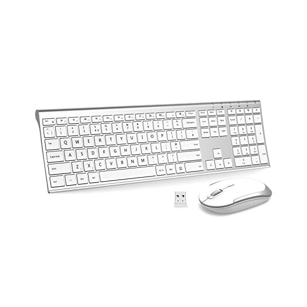 Wireless-Keyboard-Mouse-Combo-Jelly-Comb-KUS015-Ultra-Slim-Full-Size-Rechargeable-24G-USB-Keyboard-Mouse-Set-QWERTY-UK-Layout-Mouse-not-Rechargeable-for-PC-Computer-Laptop-White-and-Silver Wireless Keyboard Mouse Combo, Jelly Comb KUS015 Ultra Slim Full Size Rechargeable 2.4G USB Keyboard & Mouse Set QWERTY…