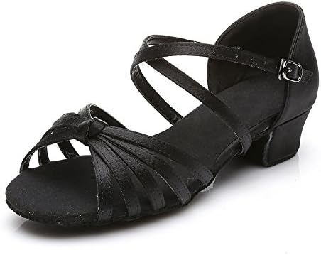 Girls Latin Salsa Dance Shoes Ballroom,Heel 3.5CM,Black,6M US,Big Kid