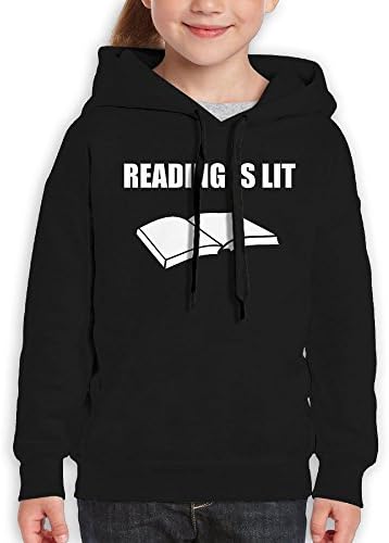 Unisex Casual Custom Fashion Hoodies, Reading Is Lit Fashion Youth Hoody Pullover Sweatshirt Large