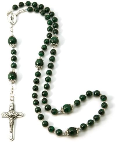 Prayer Beads Catholic Malachite Gemstone Swarovski Rosary