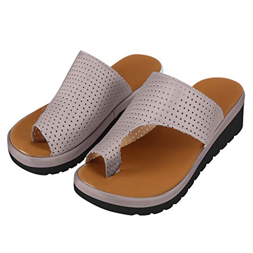TnaIolral Women Sandals Thick Bottomed Sandal Shoes Wedge Heel Clip Toe Summer Beach Shoes (US:8.5, Gray)