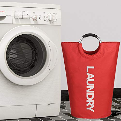 Outdoorfly Laundry Basket Large Collapsible Washing Hamper Foldable Clothes Bag with Handles (Red)