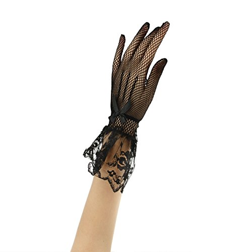 Women Ladies Black Lace Short Fullfingered Evening Prom Party