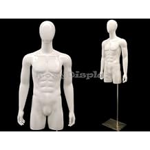 Cabeza de huevo de fibra de vidrio Hombre maniquí Torso + Base de metal