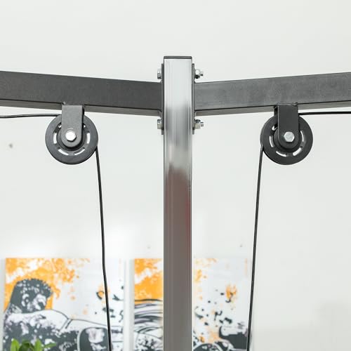 Soozier 3 in 1 Smith Machine, Multi-Functional Power Cage with Cable Crossover System, Pull up Station, 16-Level Squat Rack and Barbell Bar, Home Gym Machine