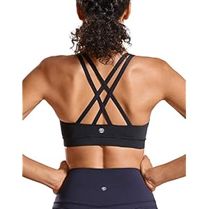 CRZ YOGA Women’s Strappy Back Wirefree Padded Workout Yoga Sports Bra