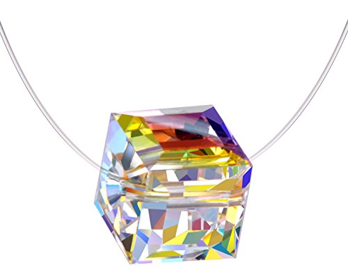 Infinite U Sterling Silver Color Changing Crystal Cube Birthstone Choker Invisible Fish Line Necklace