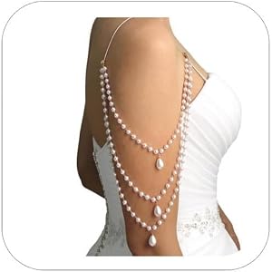 2 Pcs Pearl Shoulder Chain Detachable Bridal Arm Jewelry Layered Beaded Tassel Epaulettes for Wedding Prom Dress Sleeves Pear