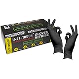 Heavy Duty Black Nitrile Gloves, Infi-Touch Hypoallergenic 6 Mill Thickness, Disposable Gloves, Powder Free, Non Sterile, Ambidextrous, Finger Tip Textured, Dispenser Pack of 100, Size X-Large.