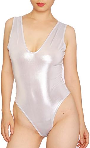 Cecilia Pink Women's Metallic Plunge Front Bodysuit (M, Sliver)