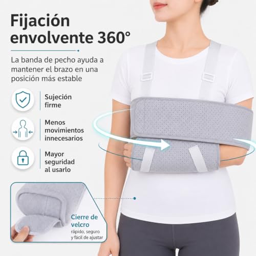 Cabestrillo Inmovilizador de Hombro Adulto Ajustable, Cabestrillo para Brazo Izquierdo y Derecho, Transpirables y Cómodas, Talla Unica que Se Adapta a La Mayoría de Las Personas