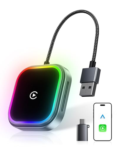 WityEye Wireless CarPlay and Android Auto Adapter with RGB Ambient Light, Dual Core WiFi to 5.8GHz, Bluetooth V5.3, Fast and Stable, for Apple iPhone iOS 10+, Android 11+ Smartphone