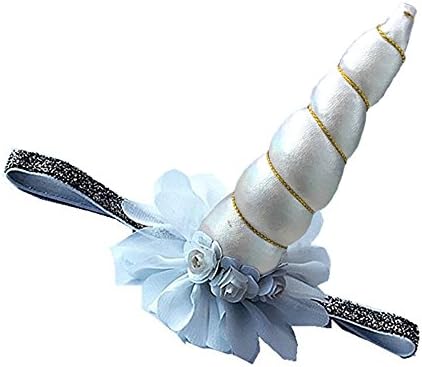 Unicorn Horn Glitter Headband Shiny Elastic Hairband for Kids and Adults (White)