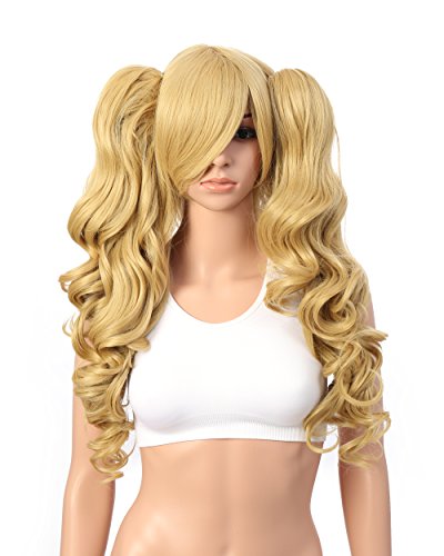 OneDor Lolita Multi-Color Long Curly Claw Clip on Ponytail Cosplay Heat Friendly Party Costume Wig (Golden Blonde)